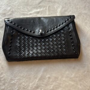 Bottega Veneta Black Intrecciato Leather Clutch